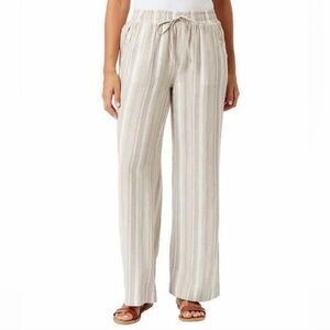 Briggs Linen Beige Striped Wide Leg Pants